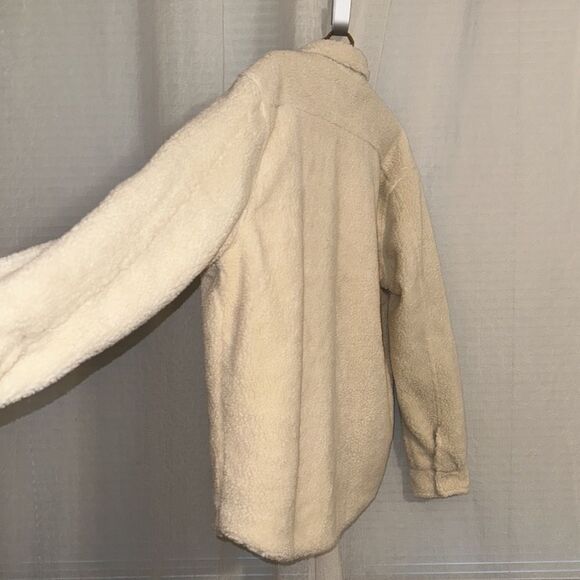 Express XL Ivory Cream Sherpa Teddy Shacket Shirt Jacket - Picture 9 of 14
